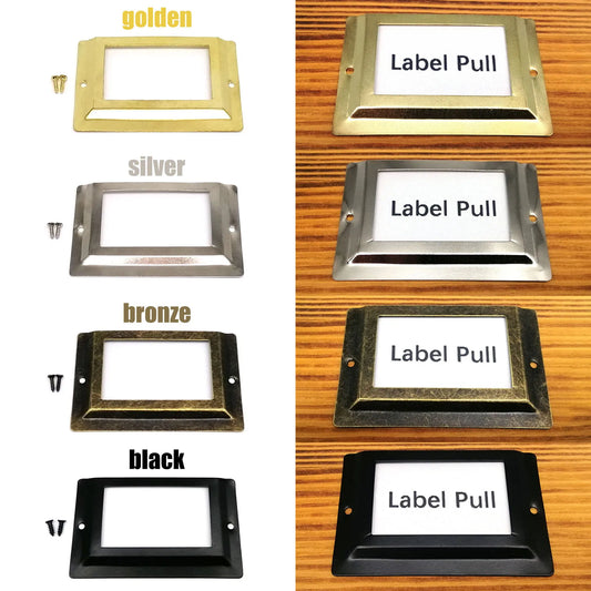 6pcs Large Iron Label Pull Handles – 52x80mm File Name Card Holders for Cabinet, Drawer & Jewelry Box