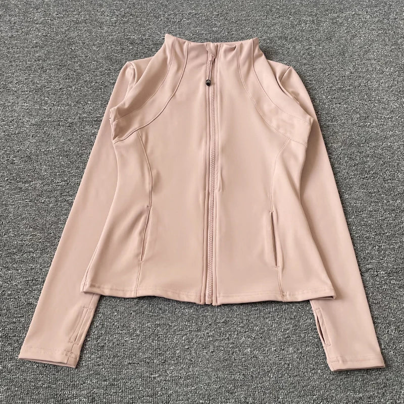 Quick Dry Stand-Up Collar Fitness Jacket for Women – Slim-Fit Zipper Yoga, Running & Cycling Top