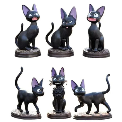 6PCS Cartoon Black Cat PVC Figure Set — Jiji/Gigi Action Dolls, Hayao Miyazaki Collectible Toy for Kids Birthday Gift