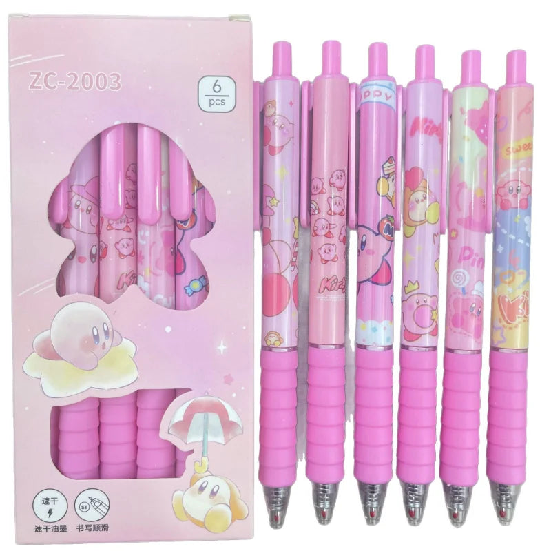 6pcs Kirby Gel Pens – 0.5mm Black Ink Cute Anime Cartoon Ballpoint Pens for School, Office & Gifts