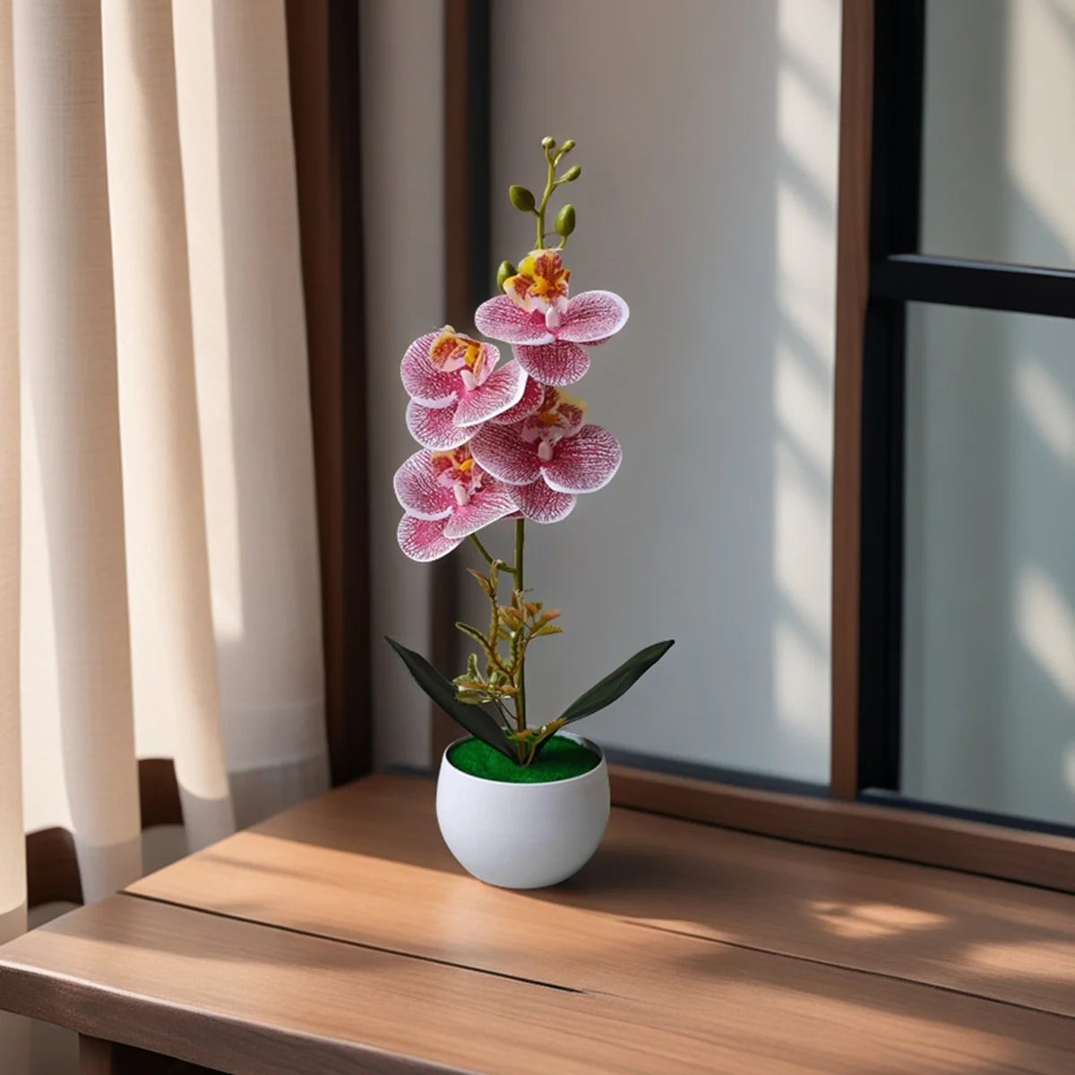 Realistic Artificial Orchid in Plastic Pot – Fake Flower Decoration for Home, Office & Hotel