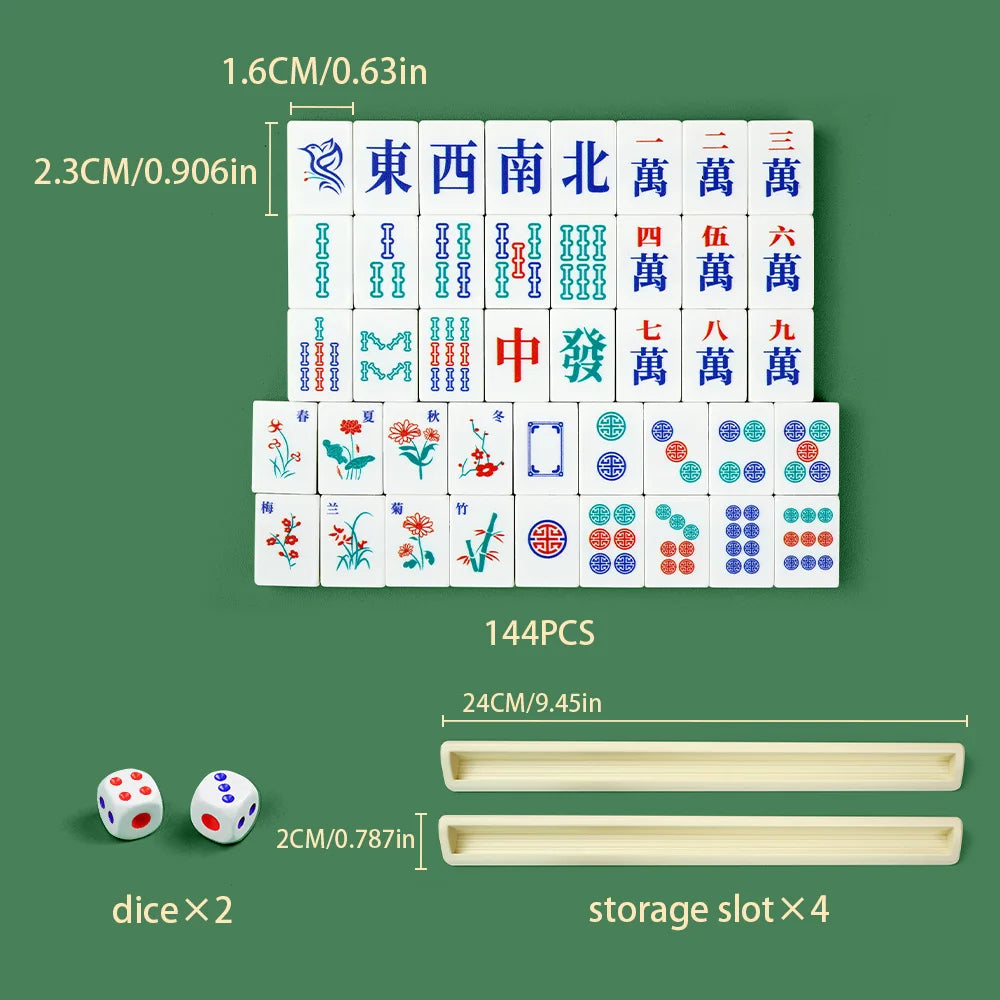 144-Piece Mahjong Set - Portable Travel Table Game for Gatherings & Holiday Gifts