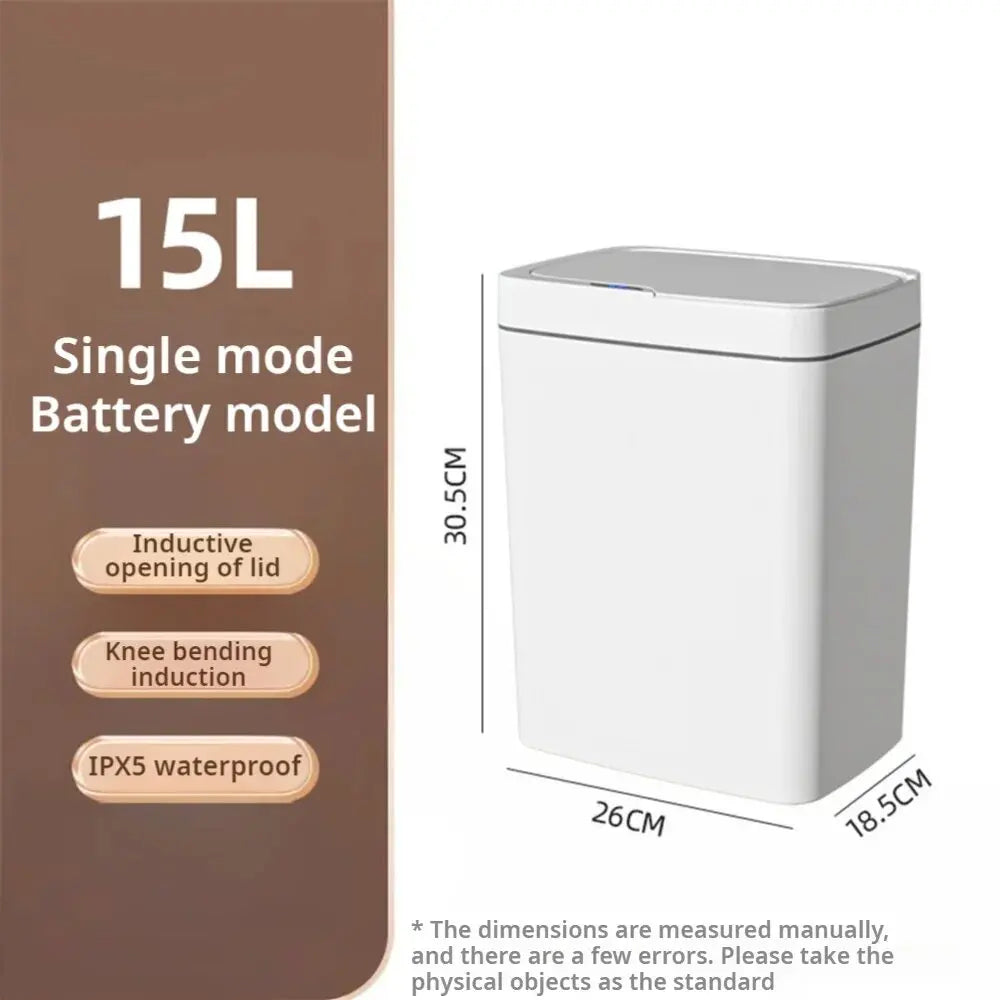15L Touchless Smart Sensor Trash Can – Waterproof Automatic Garbage Bin for Kitchen, Bathroom & Bedroom