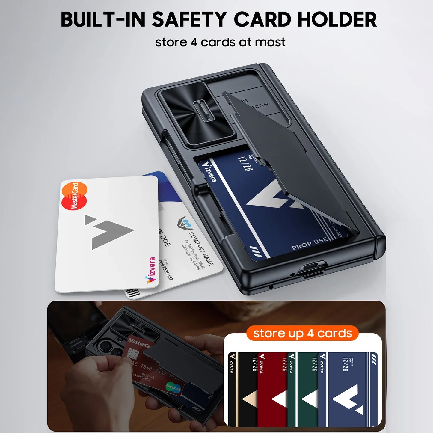 Samsung Galaxy Z Fold 7 Case – Black Shockproof Silicone Wallet with RFID Card Holder, Hinge & Camera Protection