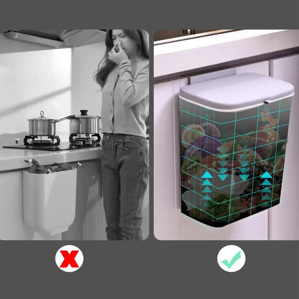 Wall-Mounted Kitchen and Bathroom Garbage Bin with Lid - Available in 7L and 9L Sizes, Ideal for Storage and Waste Management