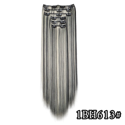 24-Inch 16 Clips-in Hair Extensions – Long Straight Synthetic Blonde & Black Hairpieces, Heat Resistant for Daily Use
