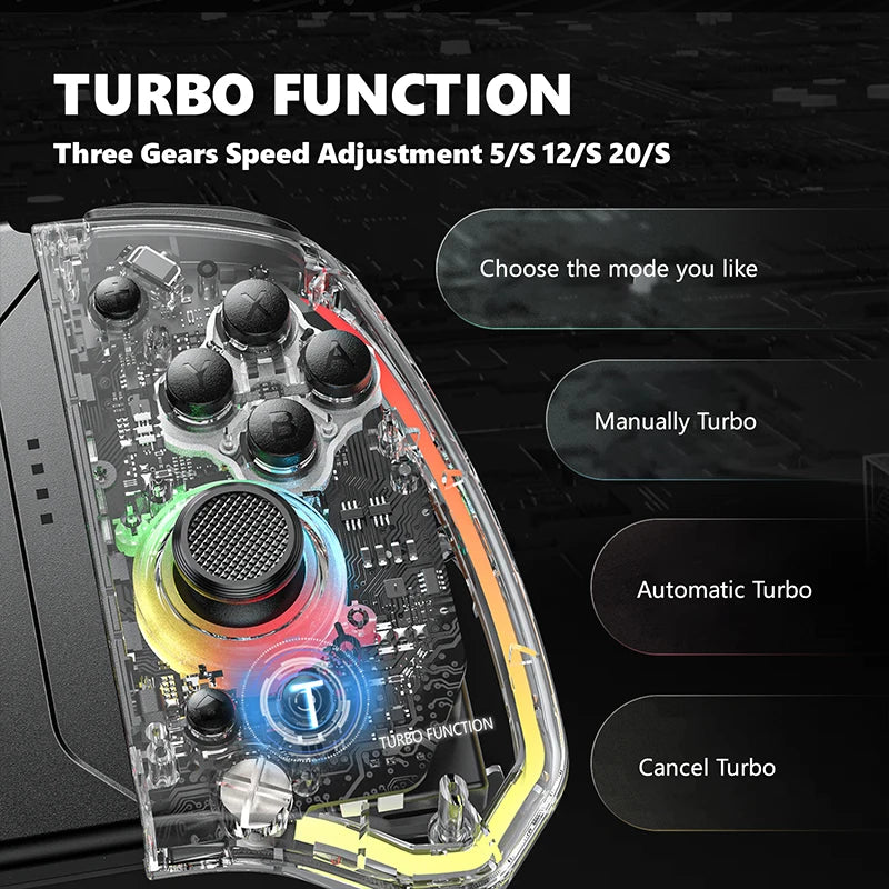 LinYuvo KS40 Transparent Wireless Joy-Pad – 8 Color LED Controller with Turbo Function for Switch/NS OLED & Lite