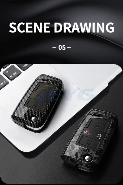 ABS Carbon Fiber Car Key Cover for VW, SEAT & Skoda – Fits Golf 7 MK7, Tiguan MK2, Ateca, Leon FR 2, Ibiza, Octavia