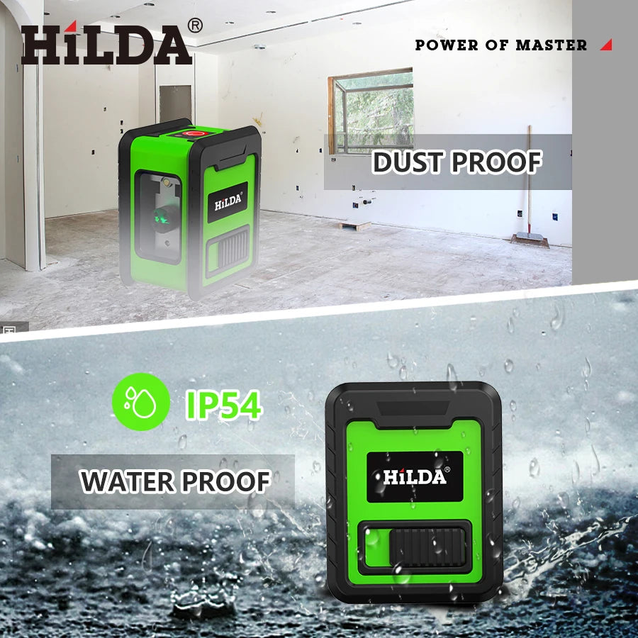 HILDA 2-Line Green Laser Level Meter | Self-Leveling Horizontal & Vertical Laser Tool
