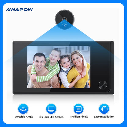 Awapow 3.5" Digital Door Viewer — 120° HD LCD Peephole Camera, 2MP Cat Eye Doorbell Monitor