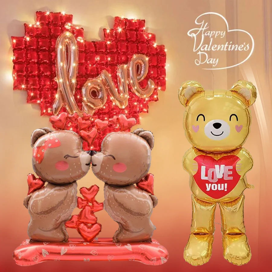 60in Standing Teddy Bear Balloon – Cute Love-Shaped Decoration for Romantic Valentine’s Day, Proposal, Wedding & Birthday Party