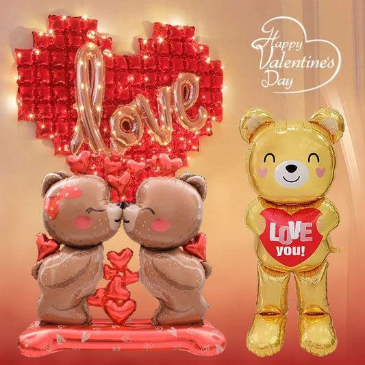 60in Standing Teddy Bear Balloon – Cute Love-Shaped Decoration for Romantic Valentine’s Day, Proposal, Wedding & Birthday Party