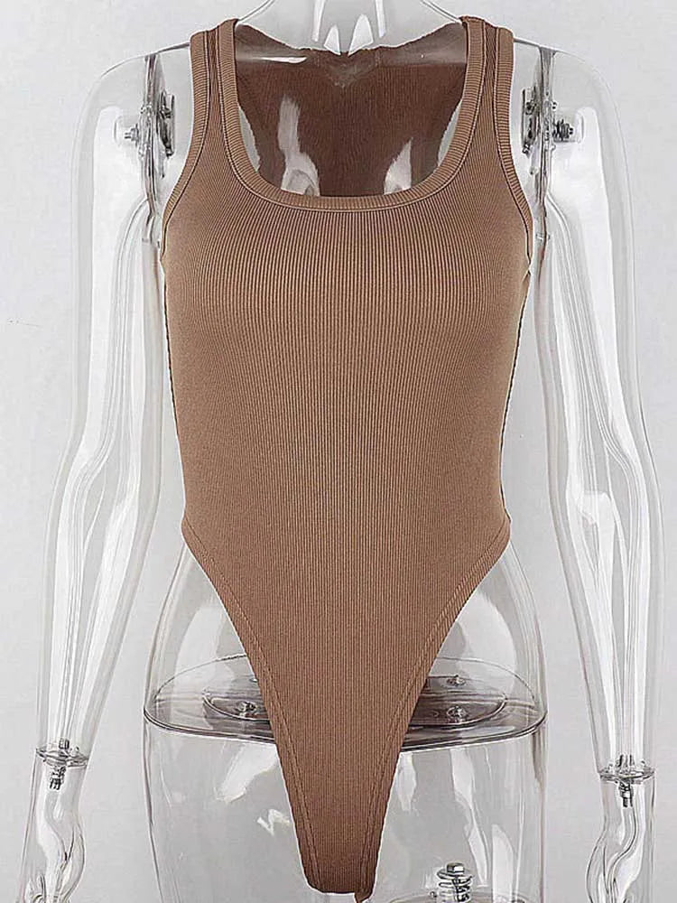 Sleeveless Knit Bodysuit — Sexy Off-Shoulder Halter Bodycon Top for Women Summer Casual & Clubwear