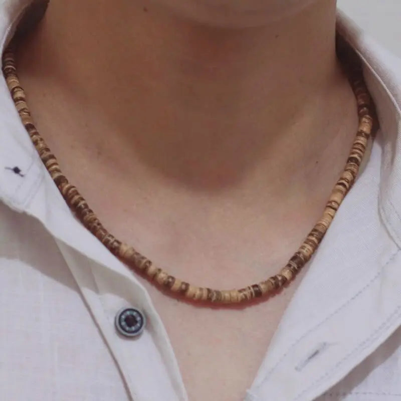 Natural Coconut Husk Necklace for Men – Handmade 18-Inch Short Choker, Gift for Him