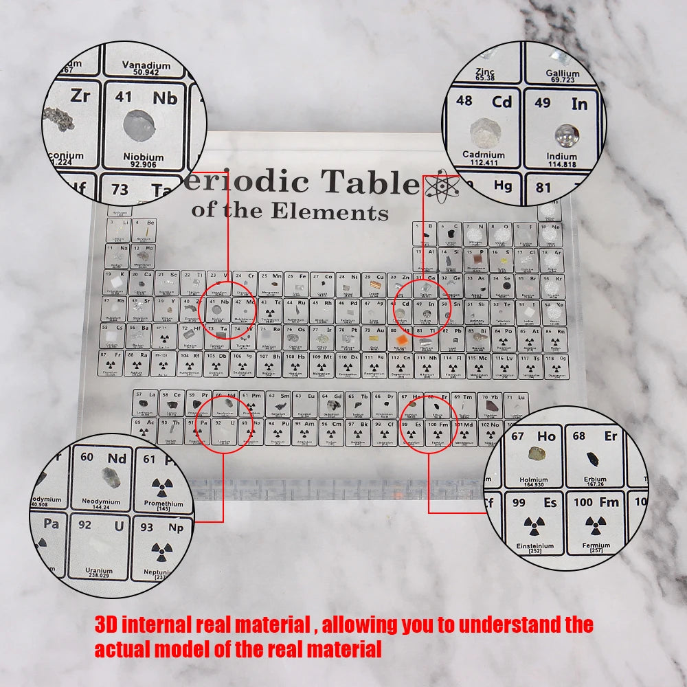 Acrylic Periodic Table for Kids: Real Element Samples Display & Letter Decoration