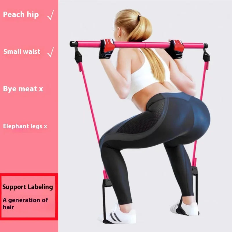 Adjustable Pilates Stick - Portable Fitness Bar with Elastic Bands for Yoga, Stretching & Home Workouts