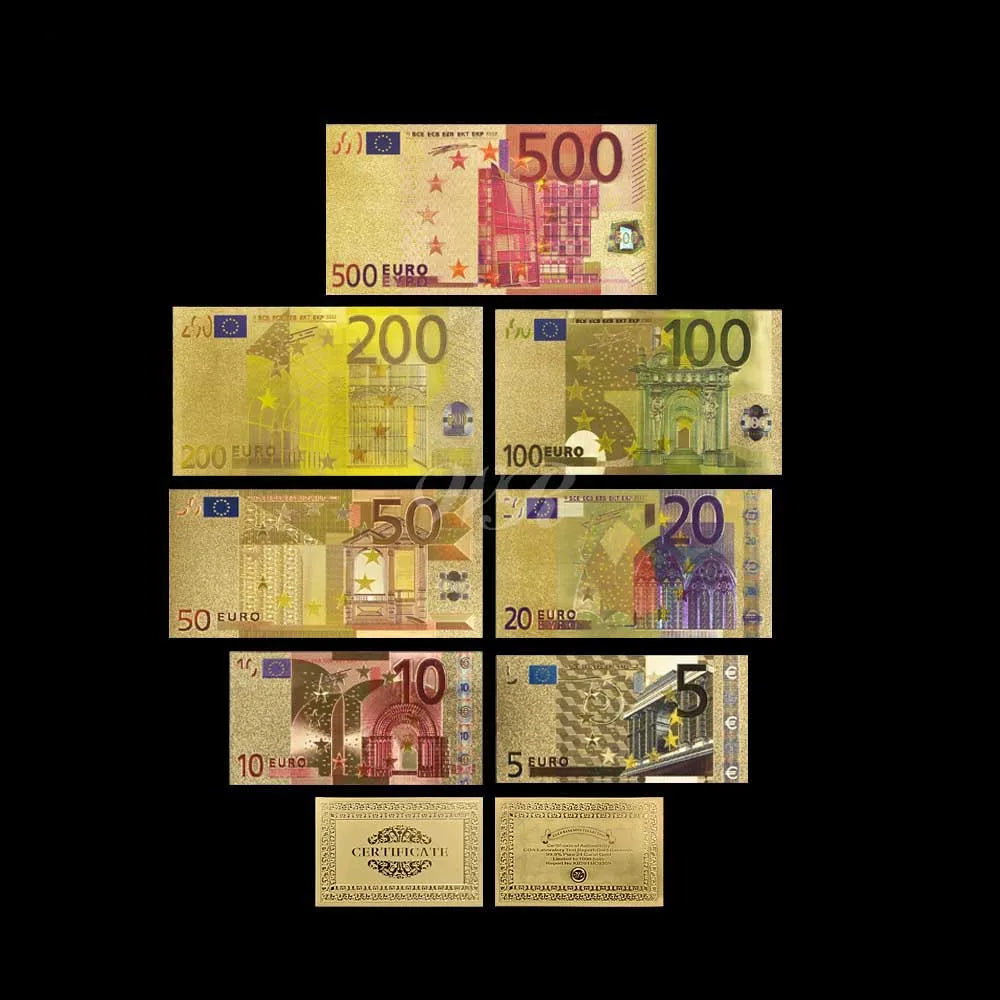 Colored European Banknote Currency Set – 5 to 1000 Million Euro Gold Notes for Business Gifts & Collection