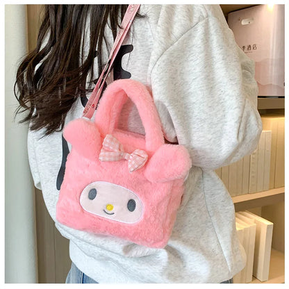 Sanrio Kawaii Plush Handbag – Kuromi, Cinnamoroll, My Melody Cartoon Anime Cosmetic & Travel Storage Bag for Women & Girls – Perfect Gift