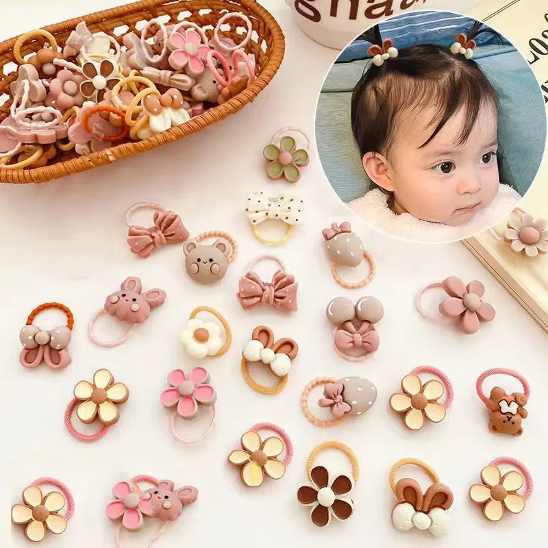 10Pcs Cartoon Bear and Bunny Hair Bands - Cute Elastic Hair Accessories for Baby Girls and Children