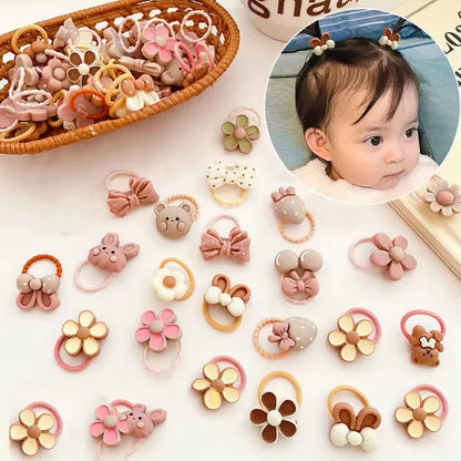 10Pcs Cartoon Bear and Bunny Hair Bands - Cute Elastic Hair Accessories for Baby Girls and Children