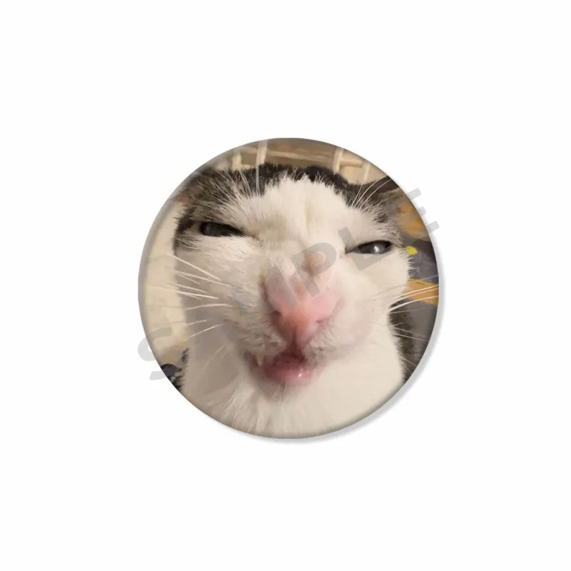 50mm Tinplate Cat Meme Button Pins – Funny Round Brooch Lapel Badge for Hats, Bags & Kids Gifts