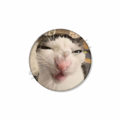 50mm Tinplate Cat Meme Button Pins – Funny Round Brooch Lapel Badge for Hats, Bags & Kids Gifts