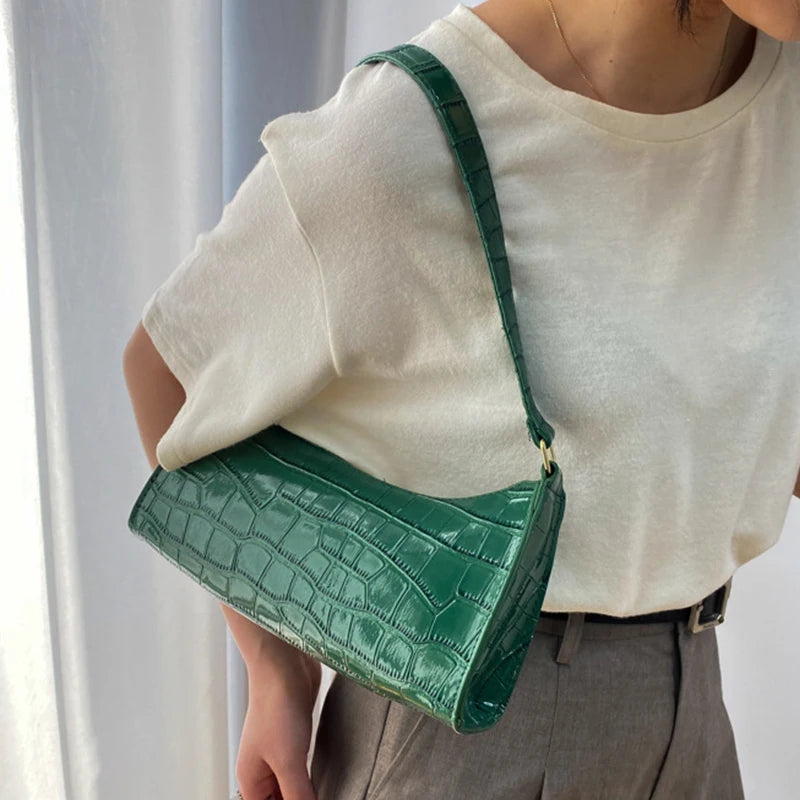 Retro Alligator Pattern PU Leather Handbag for Women – Small Shoulder & Clutch Tote Purse