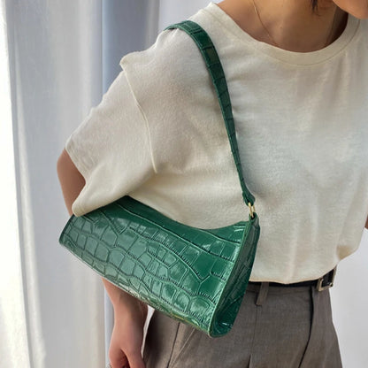 Retro Alligator Pattern PU Leather Handbag for Women – Small Shoulder & Clutch Tote Purse
