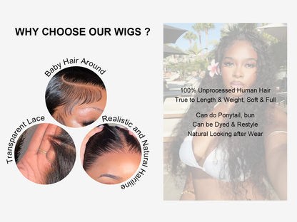 250 Density 13x6 HD Transparent Lace Frontal Wig – Deep Water Wave Curly, 30-34 Inch Human Hair for Women
