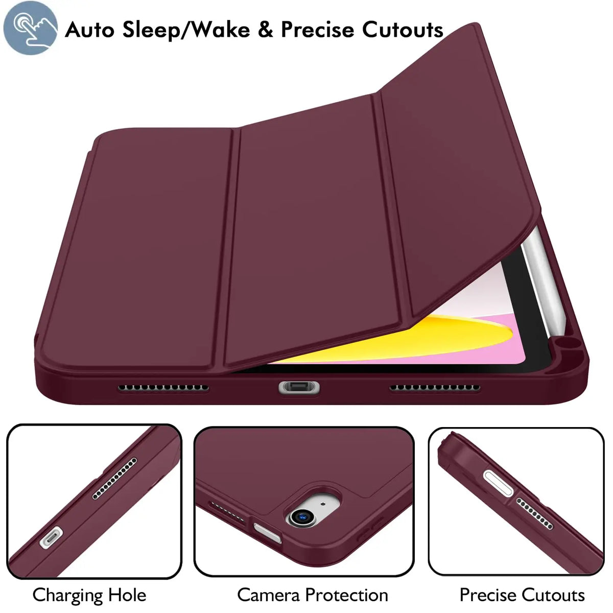 iPad A16 11th Gen Case - Slim Tri-Fold Stand Cover with Auto Sleep/Wake and Pencil Holder