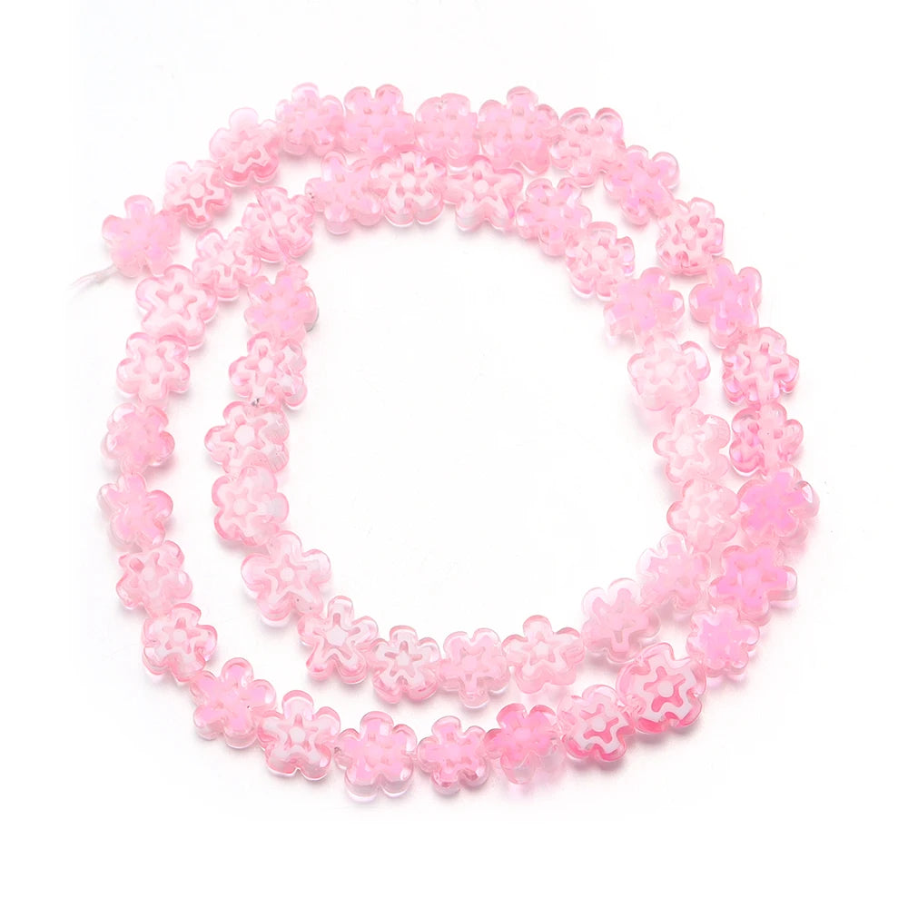 Colorful Lampwork Flower Beads - Thousand Flower Flat Plum Blossom Loose Beads for DIY Bracelet & Jewelry Crafts