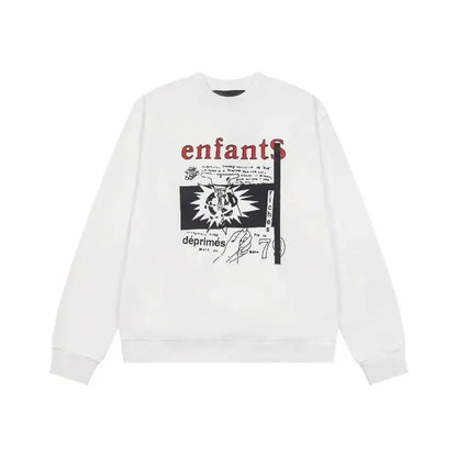 Washed Casual Hoodie Sweatshirt — Unisex Loose-Fit Street Style Crew Neck with Lip Print Letter Design, Vintage Comfortable Top