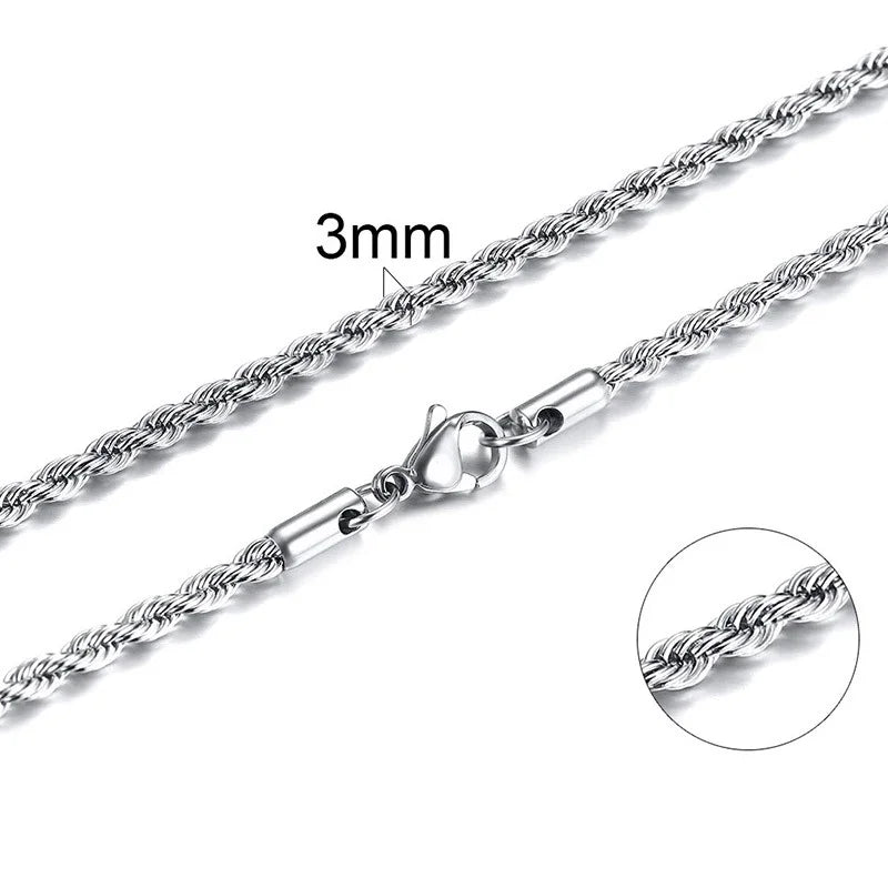 304 Stainless Steel Twist Rope Chain Necklace – PVD Gold Plated, 2-5mm Width for Men & Women, Fashion Accessories