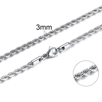 304 Stainless Steel Twist Rope Chain Necklace – PVD Gold Plated, 2-5mm Width for Men & Women, Fashion Accessories