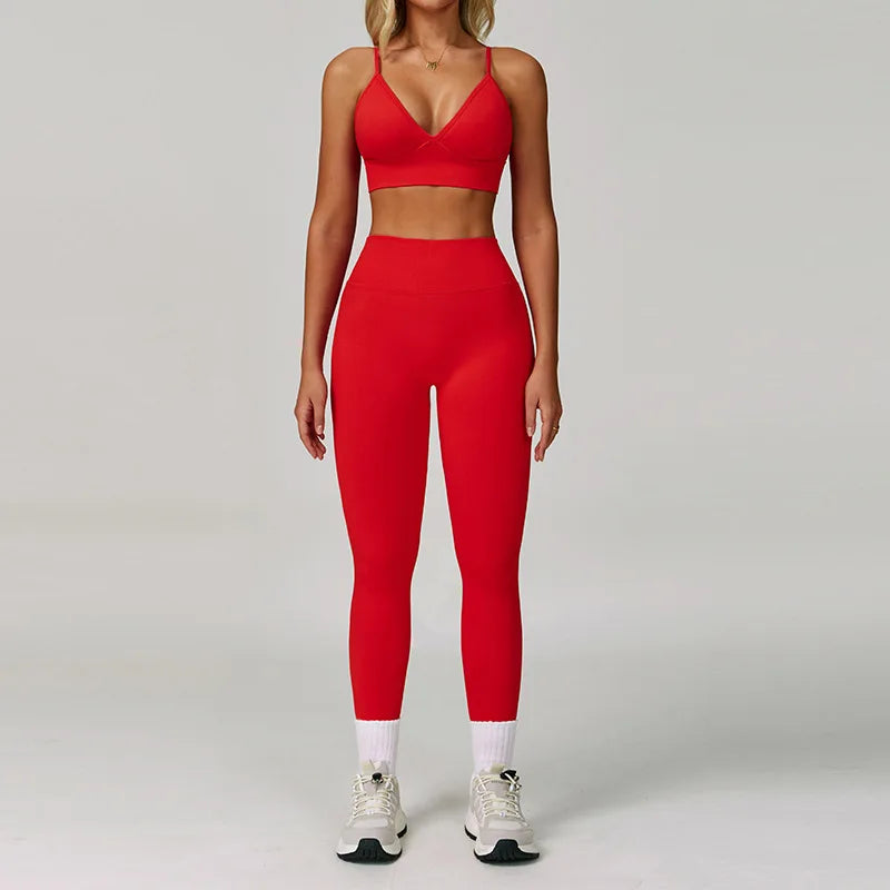 2/3PCS Women’s Seamless Yoga & Gym Set – Push-Up Sports Bra, Long Sleeve Jacket & Workout Leggings