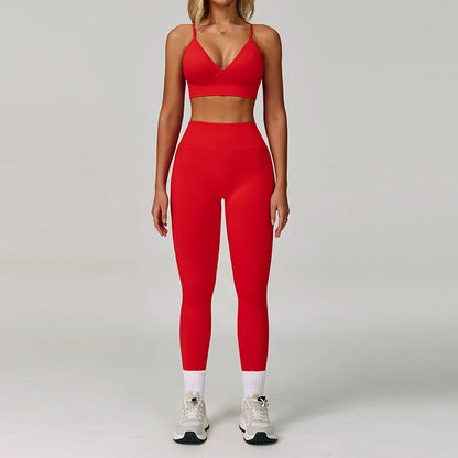2/3PCS Women’s Seamless Yoga & Gym Set – Push-Up Sports Bra, Long Sleeve Jacket & Workout Leggings
