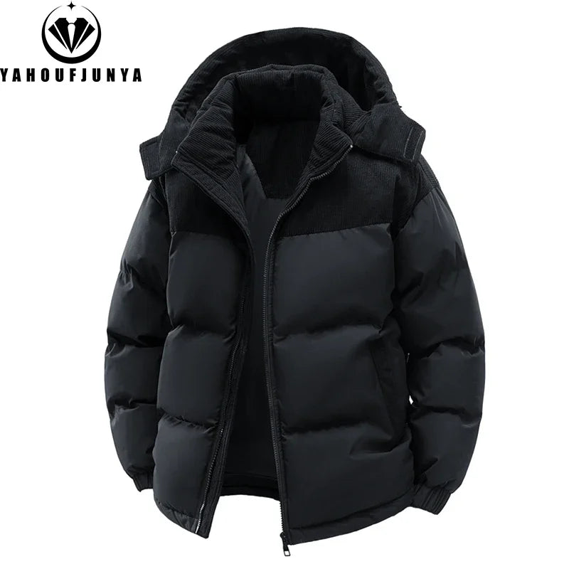 Men’s Autumn Winter Outdoor Jacket – Removable Hooded Windbreaker Parka, Warm Casual Solid Coat