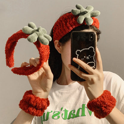 3PCS Cat Ear Plush Headband Set - Soft Face Washing Headband with Wrist Straps for Girls