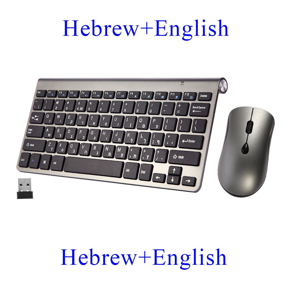 2.4G Wireless Mini Keyboard and Mouse Set – USB Portable Combo with Russian/Korean/Hebrew Layout for PC & Laptop