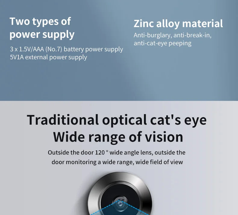 2.4" Smart Digital Door Viewer — 120° HD Security Camera, 240x320 Visual Doorbell, 300K Pixels