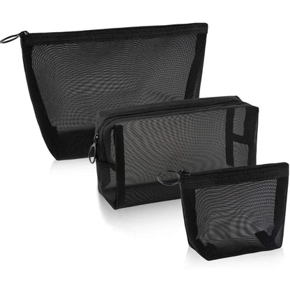 Female Makeup Pouch – Portable Small & Large Mesh Cosmetic Bag, Toiletry Beauty Case, Travel Makeup Organizer Storage Bag