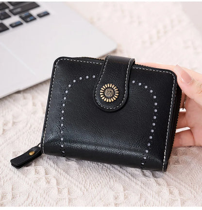 Retro Hollow-Out Short Purse for Women – Multi-Card Zipper Wallet, European & American Fashion Design