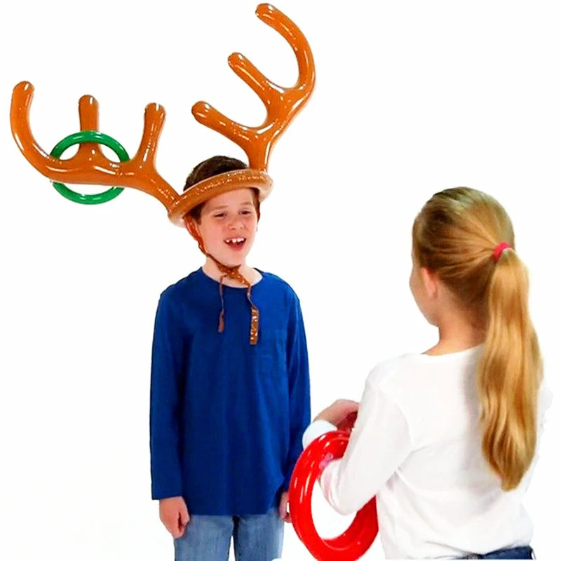 1/3/5PCS Inflatable Reindeer Antler Hat Ring Toss Game – Kids Christmas & New Year Party Decor