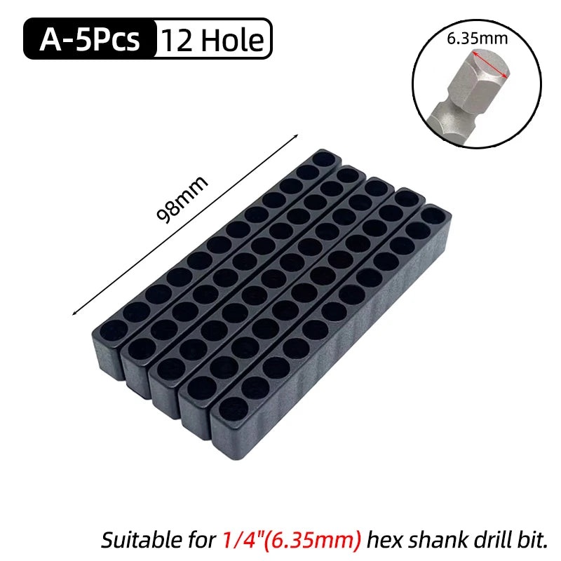 5-Piece Hex Shank Screwdriver Bit Holder Set - Plastic Storage Stand for 6/8/10/12/15 Hole Drill Bits