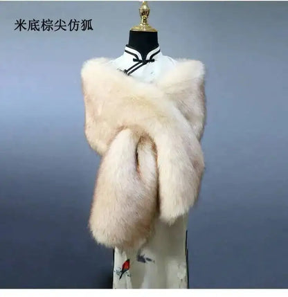 32-Color Luxury Faux Fox Fur Shawl – Women’s Plush Winter Scarf, Wrap & Cape for Wedding & Coat