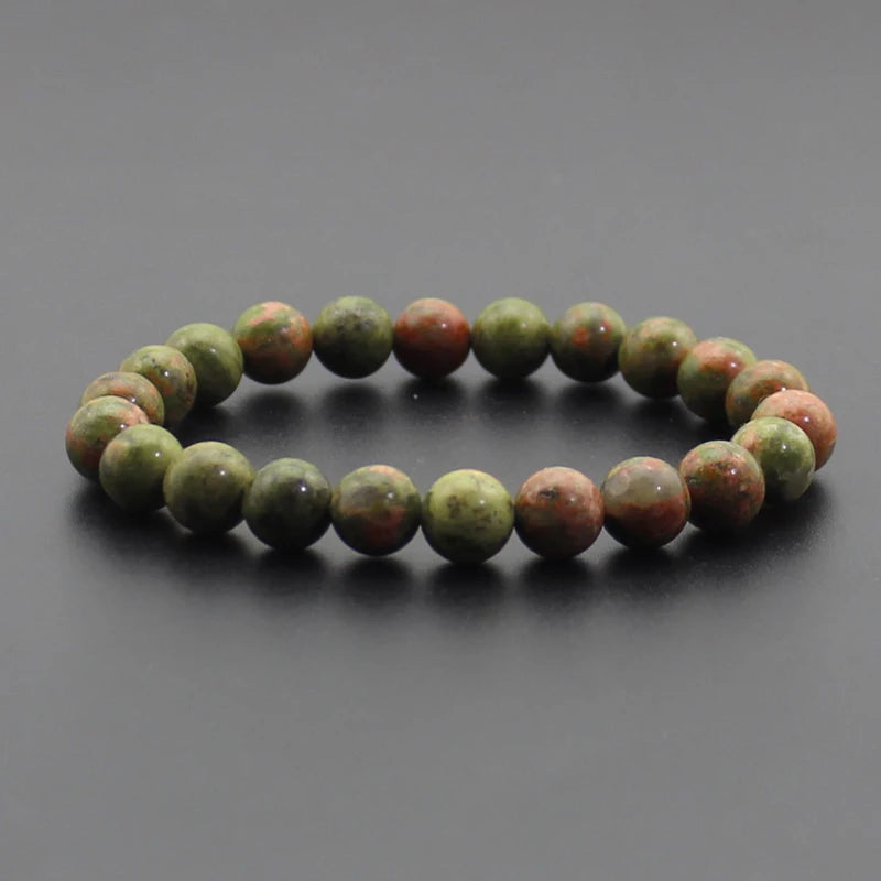 8mm Natural Stone Beaded Bracelet - Black Onyx Lava Tiger Eye Agate Quartz Chakra Yoga Energy Jewelry for Men & Women