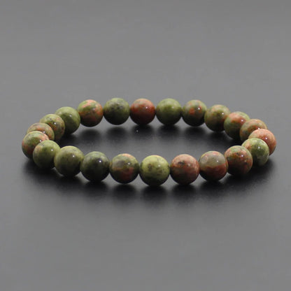 8mm Natural Stone Beaded Bracelet - Black Onyx Lava Tiger Eye Agate Quartz Chakra Yoga Energy Jewelry for Men & Women