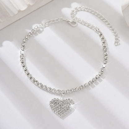 Women's Premium Copper Inlaid Water Diamond Love Foot Chain Bracelet – Elegant Wedding & Party Fashion Jewelry