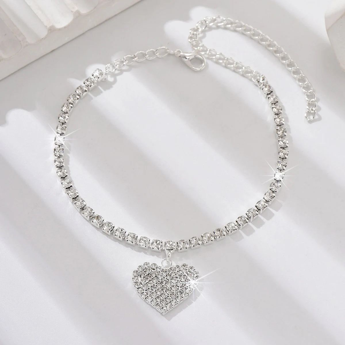 Women's Premium Copper Inlaid Water Diamond Love Foot Chain Bracelet – Fashion Wedding Party Jewelry Accessories
