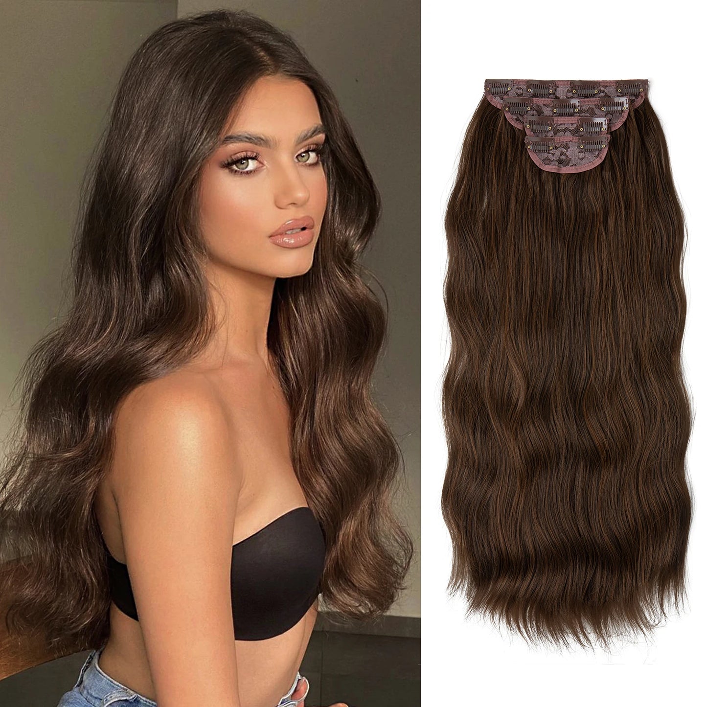 SARLA Synthetic Long Wavy Clip-In Hair Extensions 22" Thick Hairpiece for Women – Brown, Blonde, Black